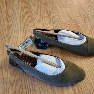 Tom's suede leather slingback flats, olive Wmns size 8